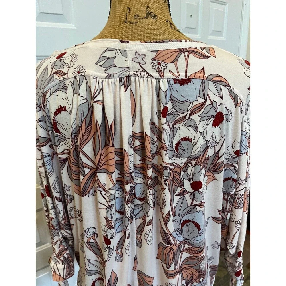 Free People Keepin On Ballet Pink Floral 3/4 Length Tie Sleeve Boho Blouse XS